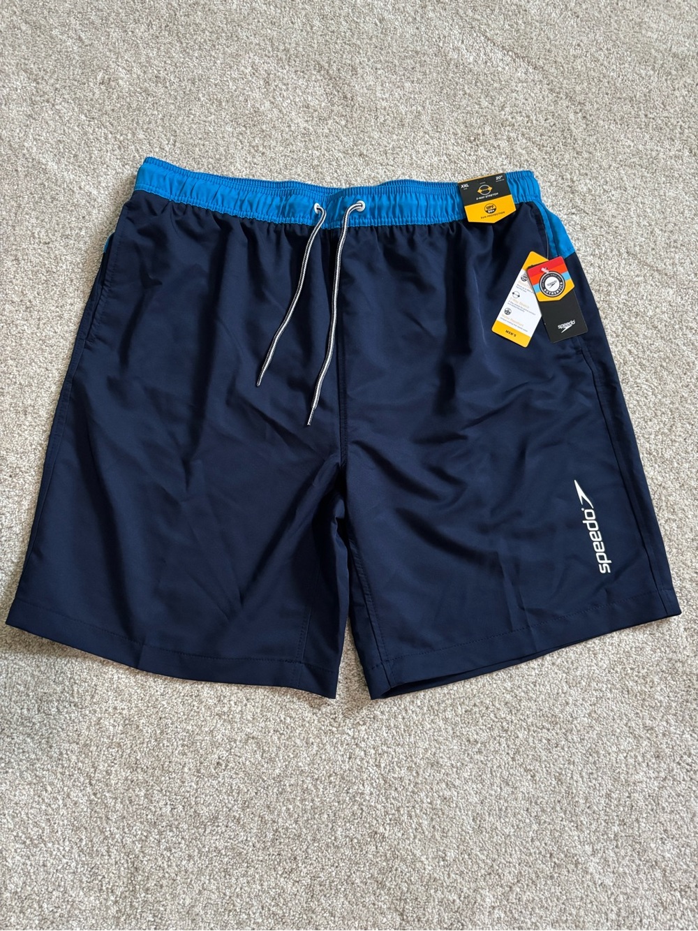 Speedo Men’s Navy Swim Trunks with Bright Blue Waistband